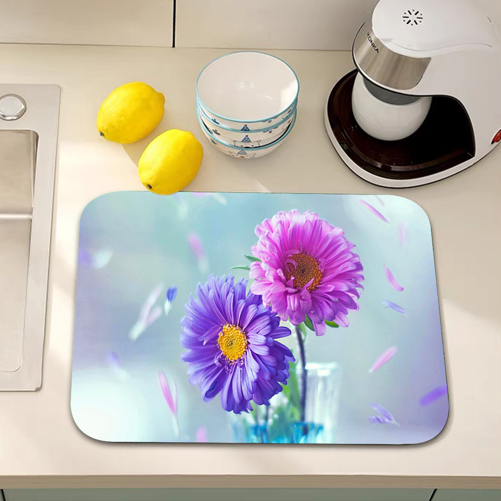 Blomstermarguerit superabsorberende kaffemåtte opvaskemåtte stor køkkentørremåtte hurtigttørrende badeværelsesafløbsmåtte køkken: 45 x 140cm / Hvid