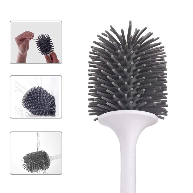 Silicone Toilet Brush with Holder Easy Cleaning Toilet Brush Thermo Rubber Head Soft Bristles Cleaning Brushes Wc Accessories