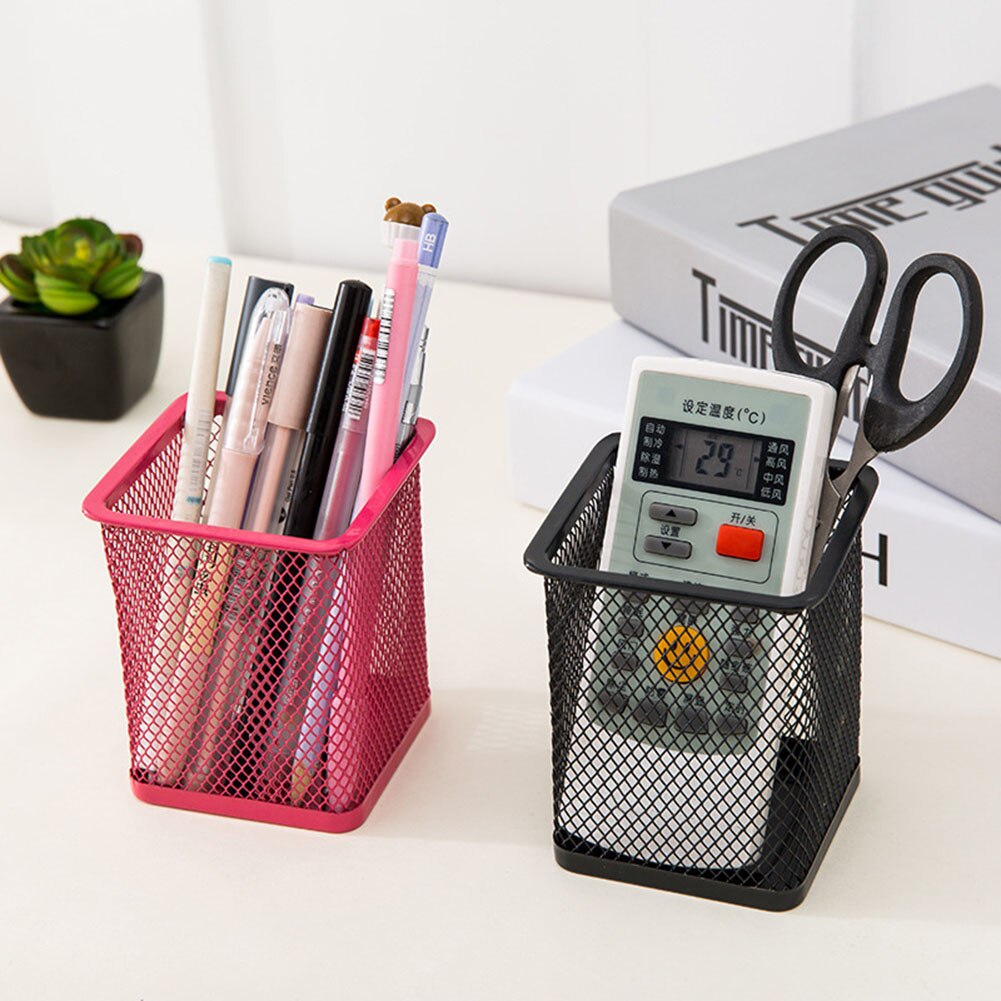 1Pcs Pencil Holder Office Desk Metal Mesh Square Pen Pot Cup Case Container Organiser Durable Pencil Case