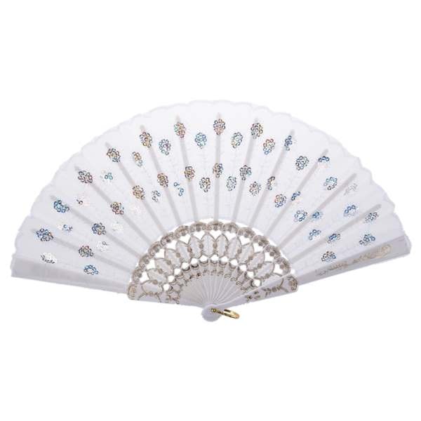 Sequin Bloem Detailings Wit Nylon Hand Folding Fan