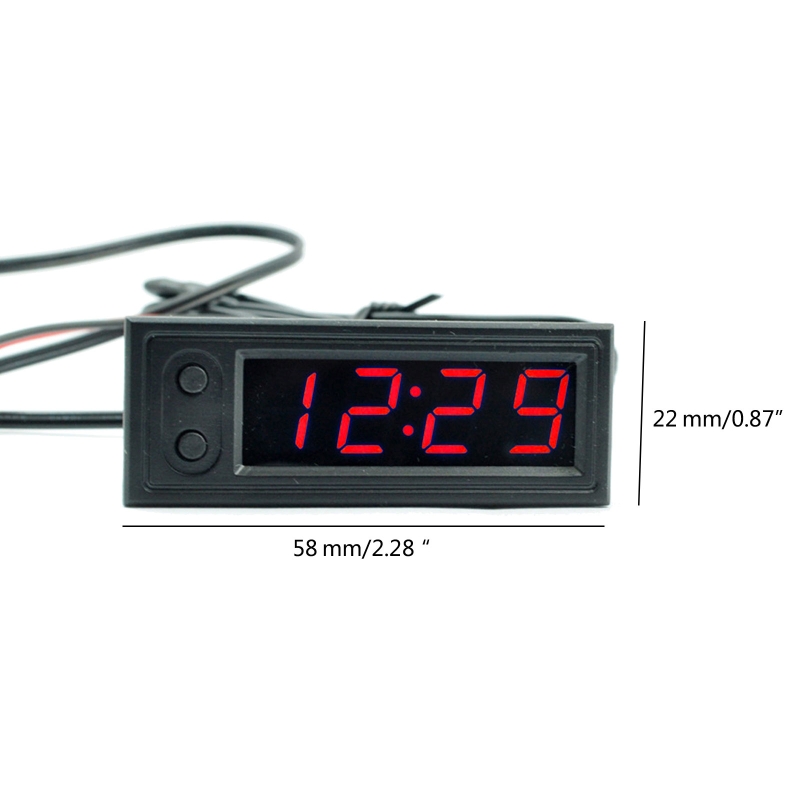Reloj temperatura ajustable para coche, 12V, 3 en 1, termómetros, voltímetro, reloj electrónico, pantalla Digital LED, LCD