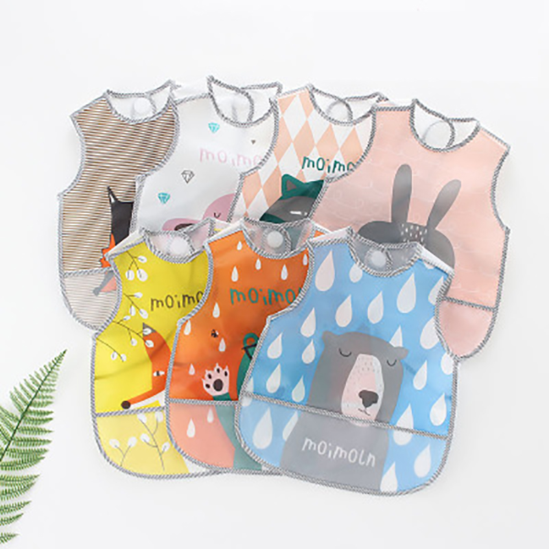 ideacherry Baby Bibs Lovely Cartoon Animals Pattern Infant Bib Waterproof EVA for Children All Season Shorts Sleeve Feeding Bibs