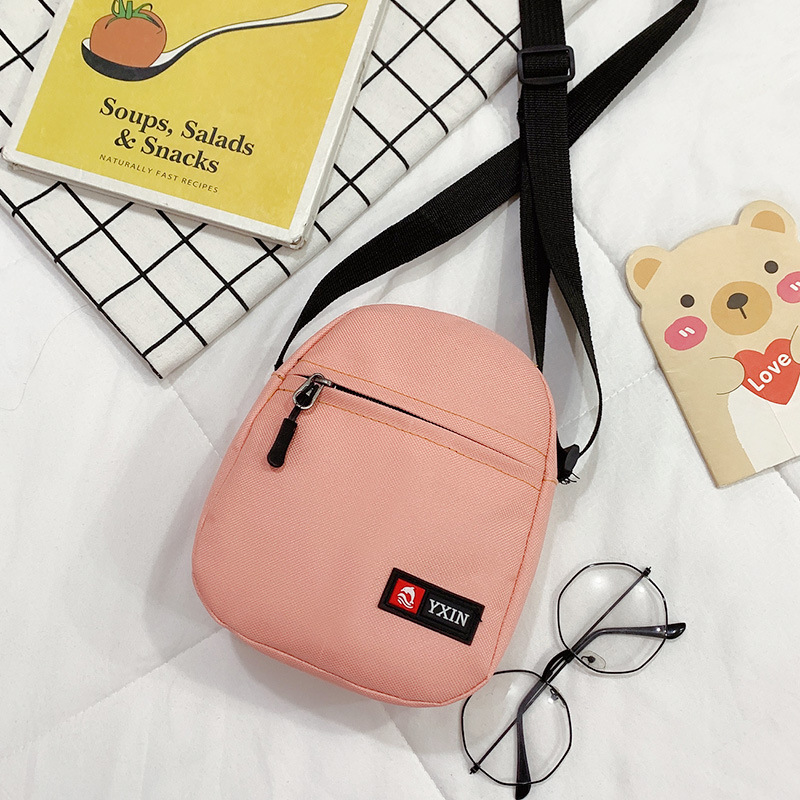 Mini mobiltelefonväska liten väska väska trendiga män och kvinnor med samma stil messenger bag student väska canvas: Rosa