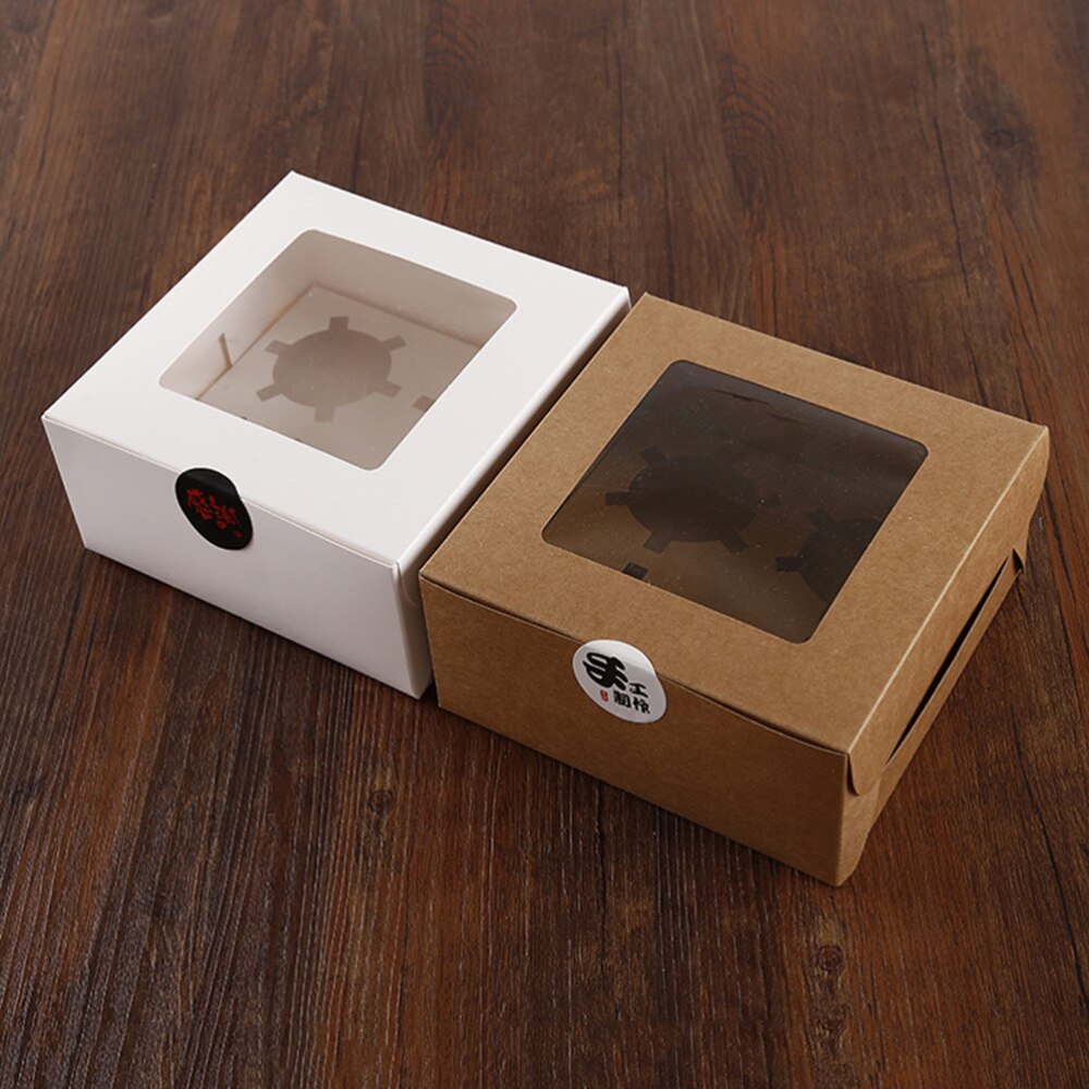 4 Cavities Kraft Paper Cupcake Box Dessert Containers Bakery Cake Carriers for Home Dessert Shop: Picture 1