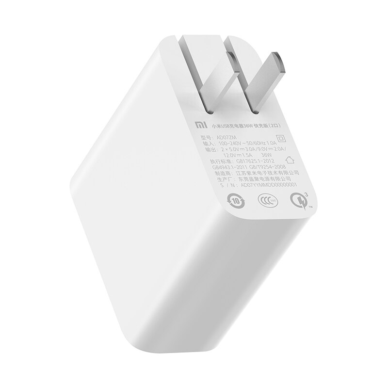 Originele Xiaomi Usb Lader 36W Dual Usb-poort Qc 3.0 Draagbare Lader 2 USB-A Poort Quick Opladen Voor mobiele Telefoons