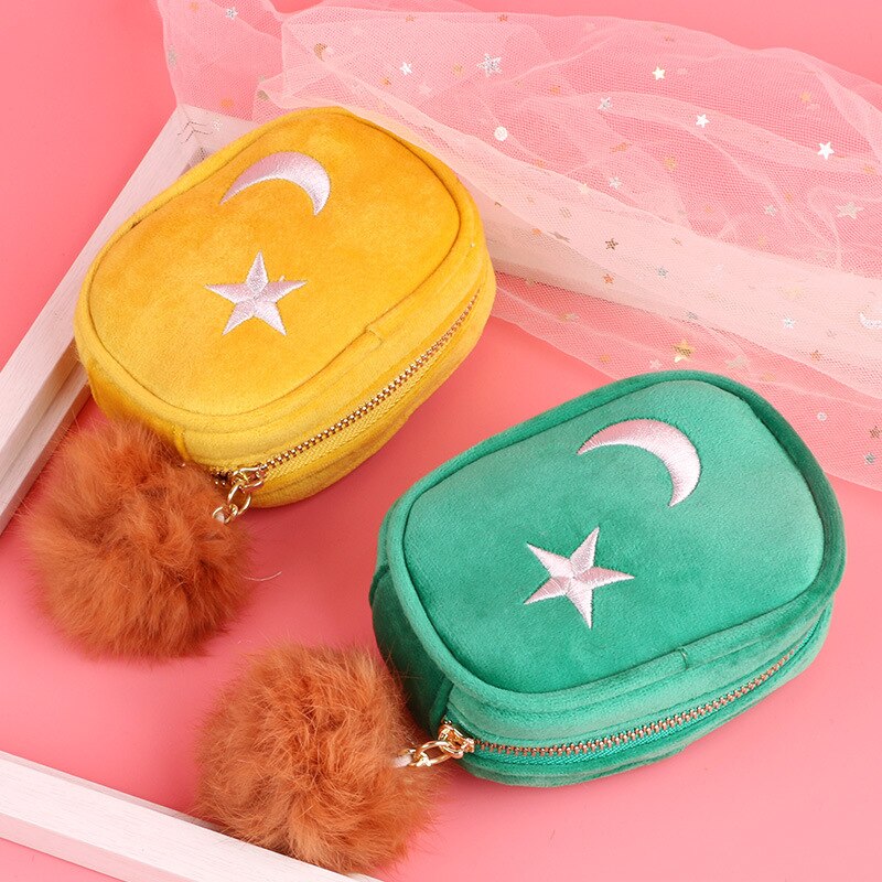 Dziewczyny monety kiesy jednolity kolor wykwintne haftowane gwiazdy zamek błyskawiczny kosmetyki szminka monety kiesy pluszowy wisiorek przenośne monety kiesy
