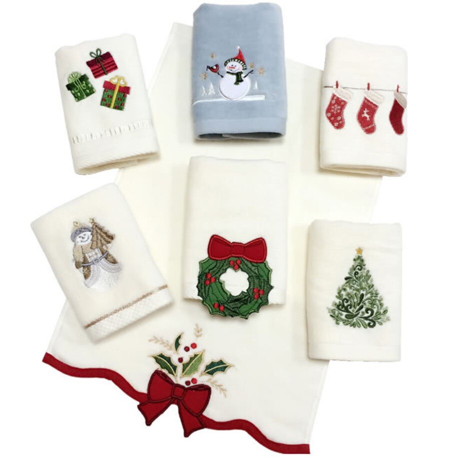 Juleserie, bomuldshåndklæde, juletræ, silke strømper, håndklæde, ornament,, broderet håndklæde, christ