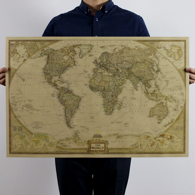 72x47cm Big Size Vintage Journal Poster Retro World Globe Poster Decoration For Office School Maps World Map On The Wall