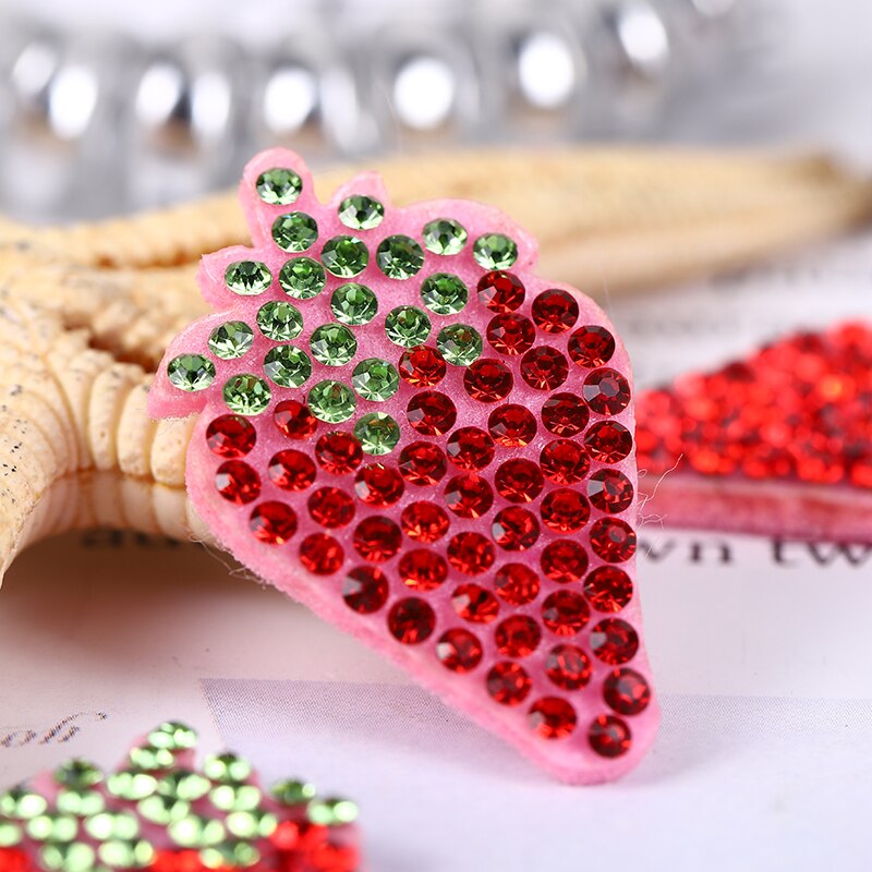 10Pcs Cute Fruit Cartoon Patch Rhinestone Applique Patch Voor Kleding Diy Patches Hoofddeksels Craft: strawbe B