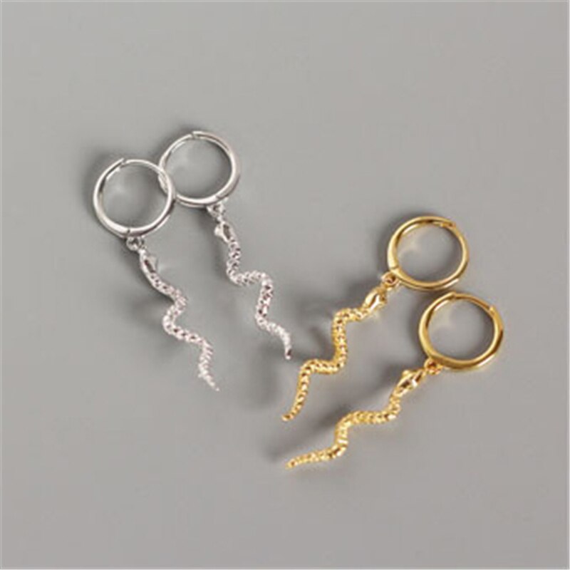 CANNER Women&#39;s Punk Style Animal Snake Earrings 100% 925 Sterling Silver Earrings Gold Silver Snakelike Pendant Stud Earrings