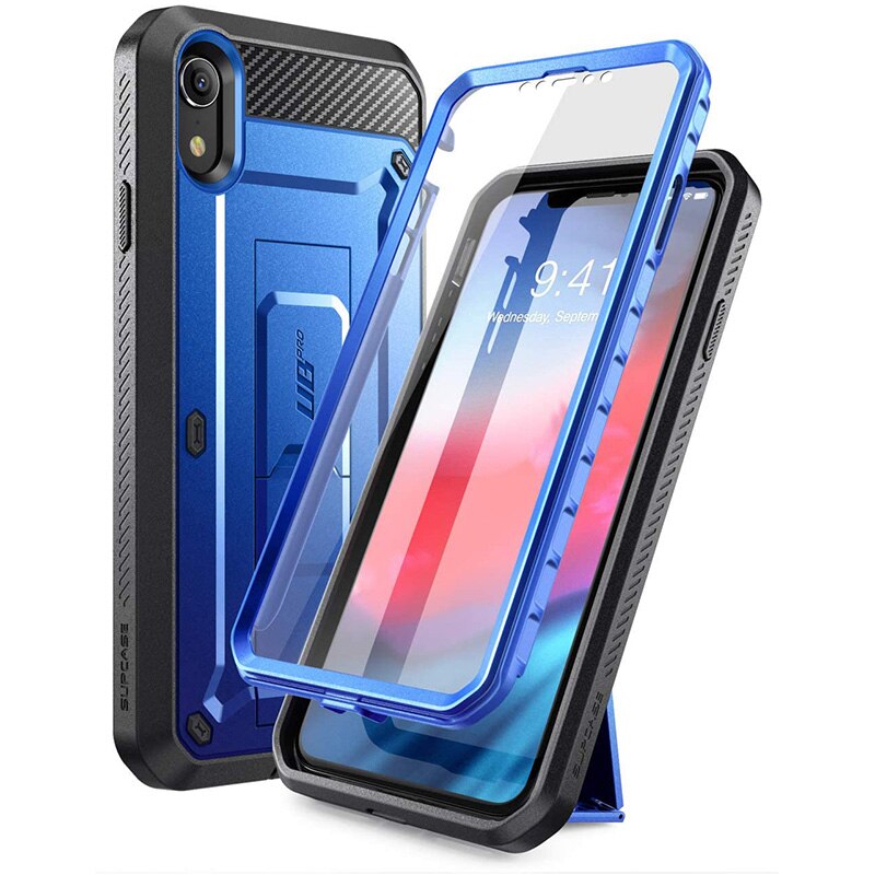 SUPCASE Pour iPhone XR Cas 6.1 pouces UB Pro Full-Corps Robuste Étui Housse de Téléphone avec Construit-dans le Protecteur D'écran et Béquille: DarkBlue