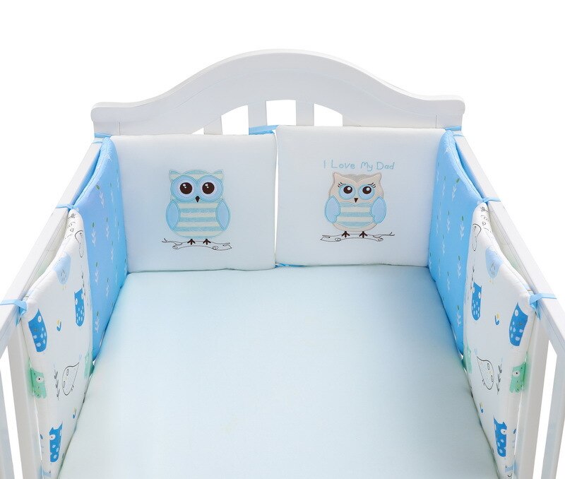 Paraurti bambino Cuscino Del Bambino Presepe Paraurti Cotone Organico Presepe Pad Paraurti Cuscino Della Ragazza del Ragazzo Scuola Materna Culla Camera Da Letto Del Bambino Set Bambino Del Bambino Letto set: blue owl