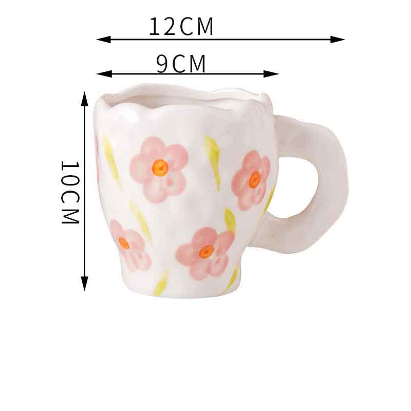 Hand Painted Cloud Coffee Cup and Saucer Handmade Irregular Ceramic Cup With Saucer Tulip Flower Tea Milk Mug Tableware: E