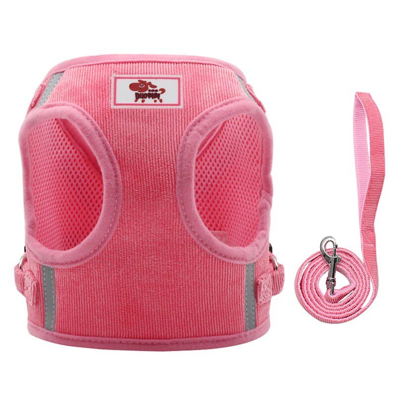 Pet Reflective Dog Harness Adjustable Cat Dog Collar Small Medium Large Dog Leash Vest Safety Vehicular Lead Walking Running: Pink Harness / XL