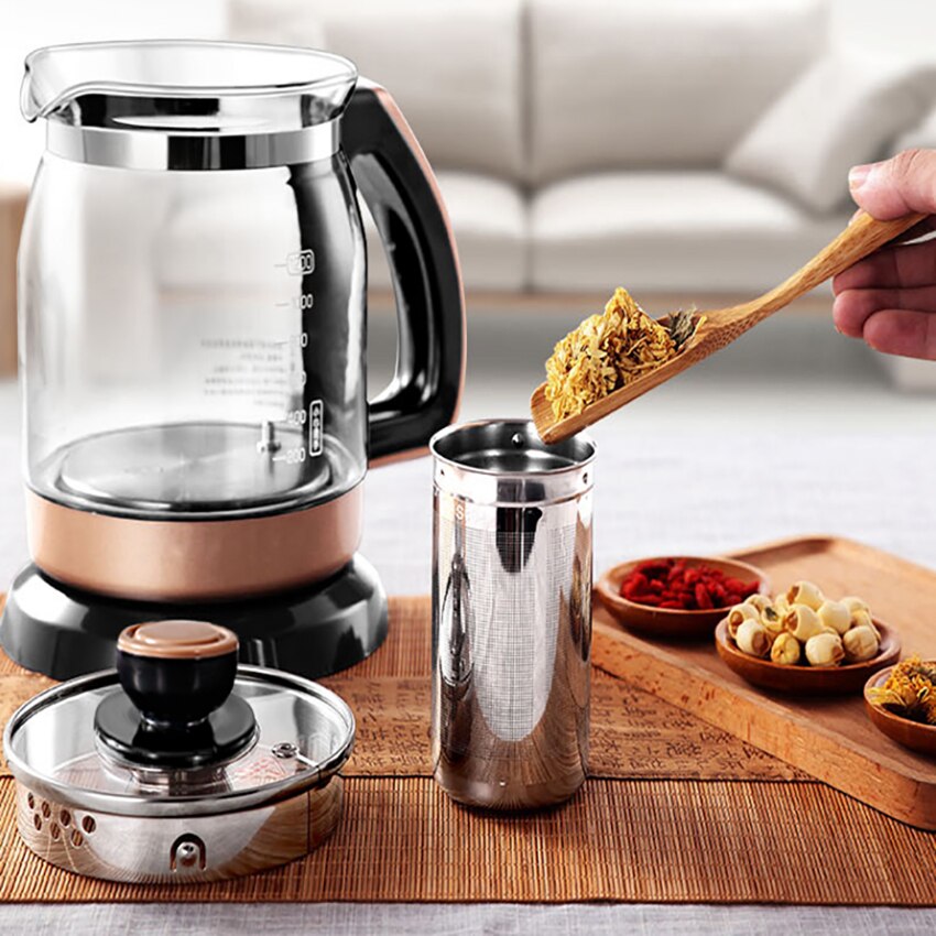 Waterkoker 1.2L Glas Gezondheid Behoud Pot Elektrische Warm Water Ketel Met Automatische Verwarming Roestvrij Staal Thee Afvoer
