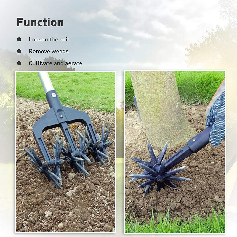 Cultivateur rotatif 2 en 1, arracheur de pelouse en plastique, aérateurs manuels, outil de rotation du sol, repiquage de terres agricoles