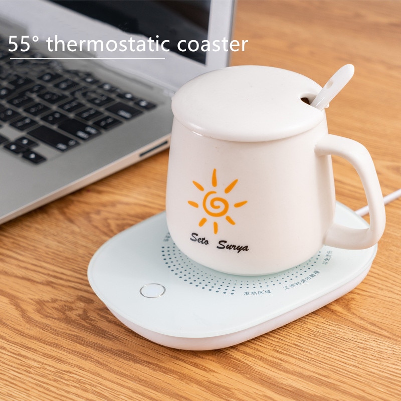 Usb 16w 55 ° konstant temperatur varmere varmelegeme mælk te kaffe krus en knap switch hærdet glas overflade vandtæt