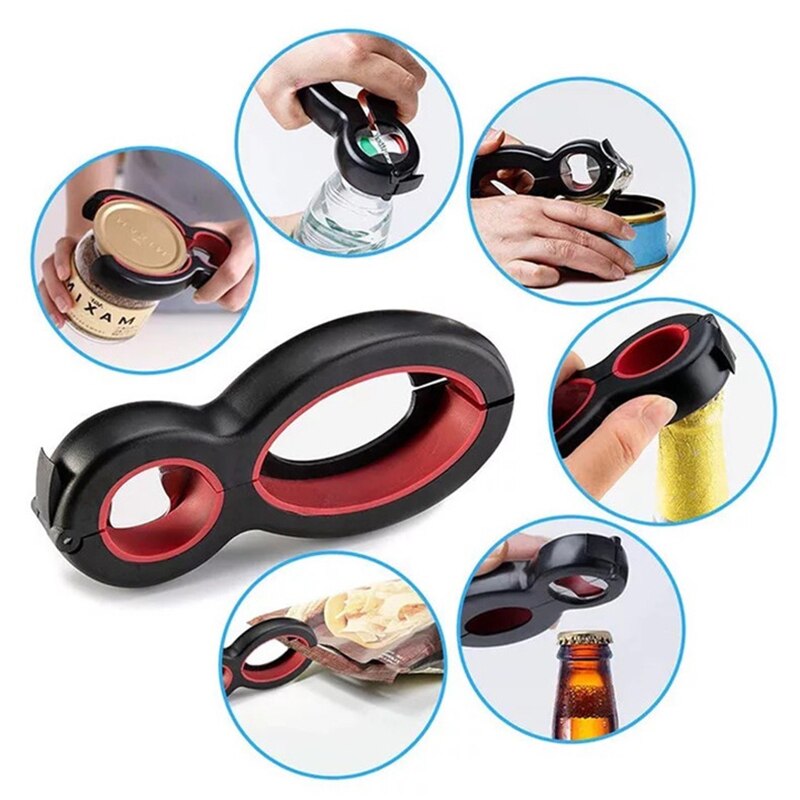6 in 1 Multi Function Twist Bottle Opener, All in One Lid opener 8 shaped Gripper Can Wine Beer Lid Twist Off Jar Opener Claw