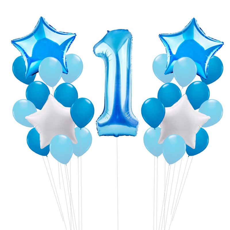 25Pcs/set Blue Number Foil Latex Balloons for Kids Birthday Party Decoration 1st One Year Birthday Boy Decor Baby Shower Balloon: Blue