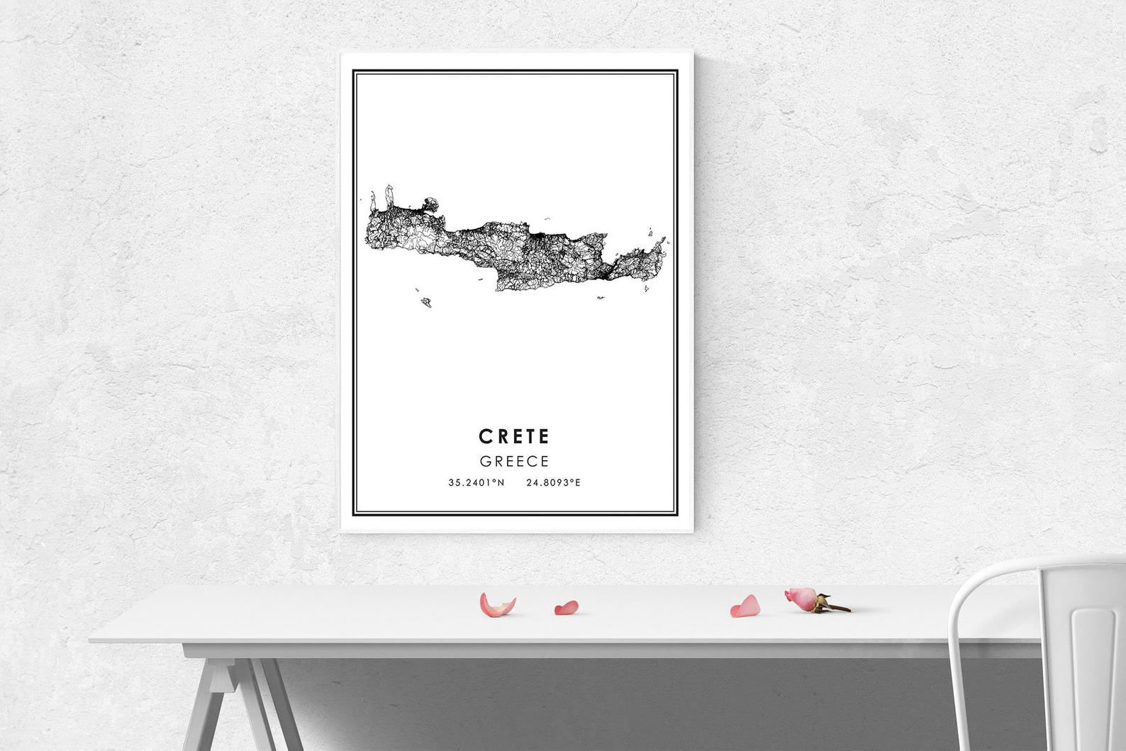 Kreta Griekenland Kaart Print Poster Canvas | Kreta Griekenland Straat Kaart | Kreta Griekenland Stad Kaart Print Poster Canvas