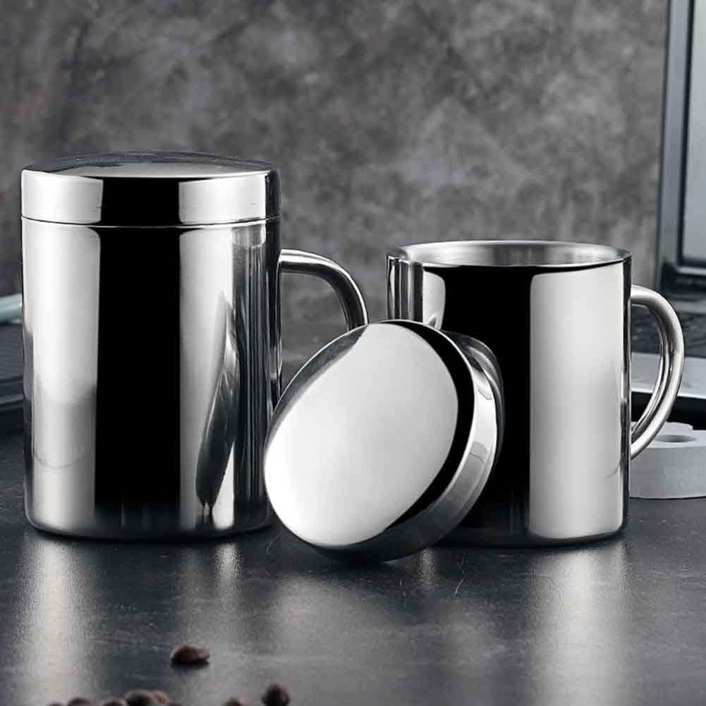 Coffee Mug Kitchen Milk Large Capacity Easy Grip Office Leakproof With Lid Thermal Insulated Double Wall Bar Stainless Steel: M