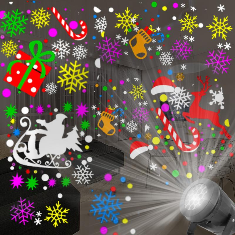 Christmas Holographic Projector 16 Picture Party Christmas Santa Claus Projection Lamp Window Movie Projector