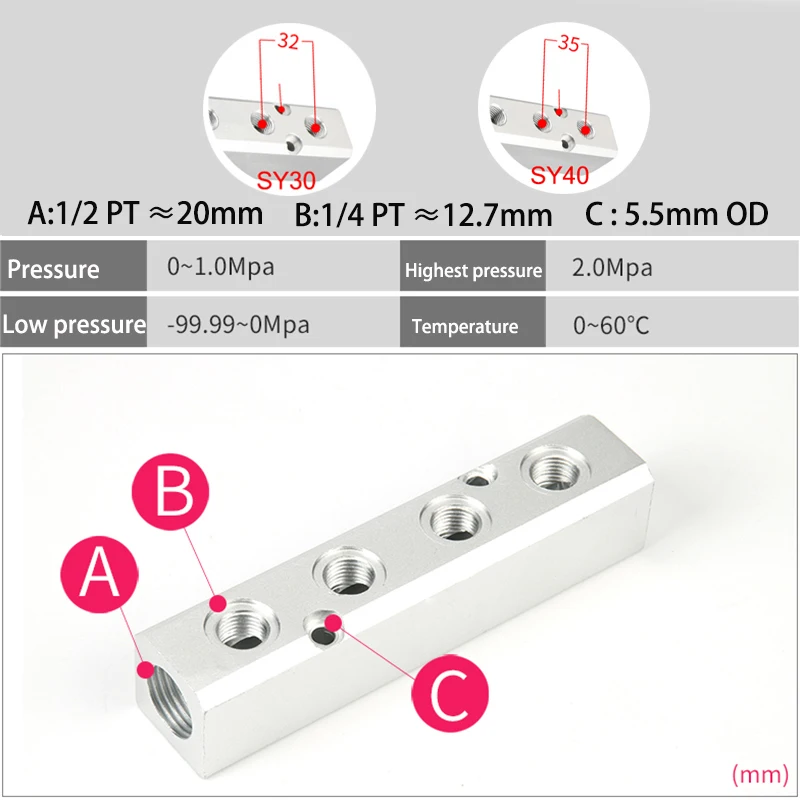 PT Thread Port 2 3 4 5 6 Way Pneumatic Quick Connector Air Hose Aluminum Manifold Block Splitter Connector Fittings