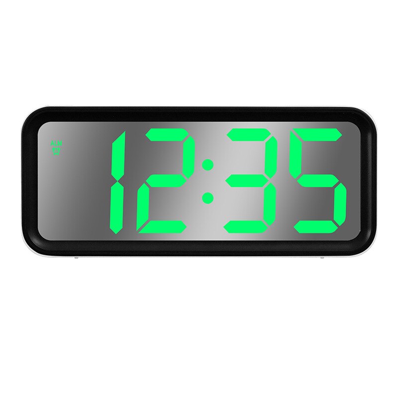 Large Screen Electronic Clock Mirror LED Alarm Clock Large Font Clock Living Poom Clock Luminous Bedside Clock: Black  Green