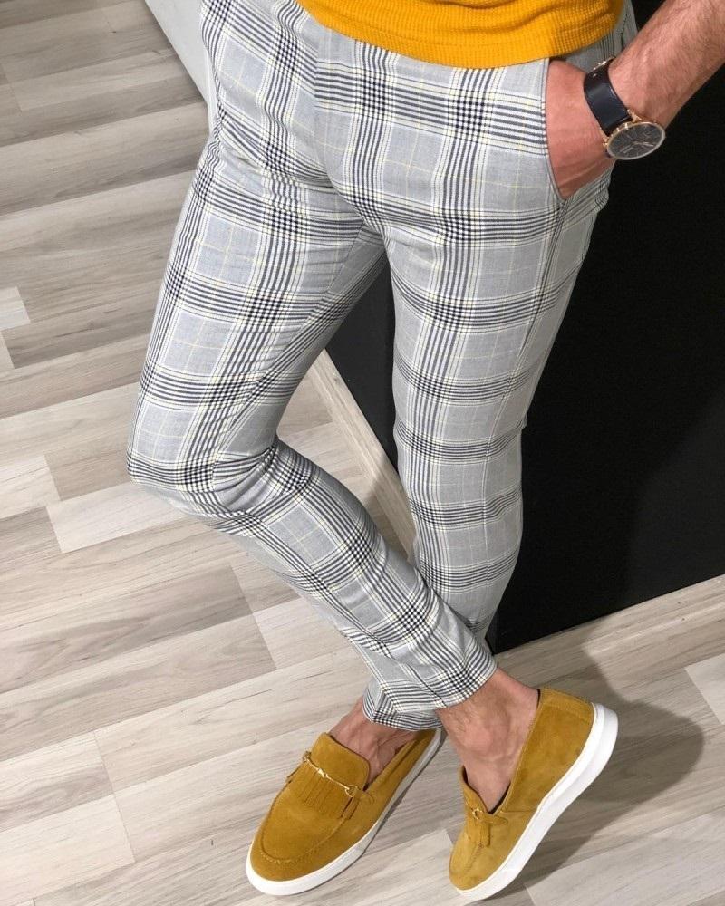 Mænd vintage plaid jakkesæt bukser formel kjole business casual slim fit bukser bryllupsfest formel klassiske ternede jakkesæt bukser