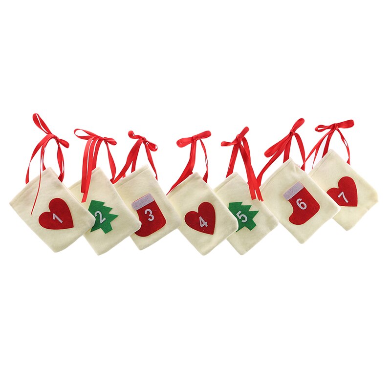 Fabric Christmas Countdown Advent Calendar Candy Bags Hanging Year Christmas Party Decoration 11x16cm: Style1