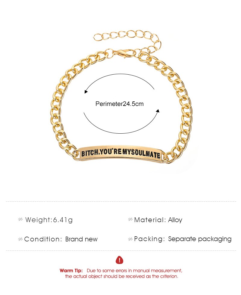 Scritte voi sono mio Soulmate catena in lega semplice braccialetti per coppie placcati in argento dorato per donna e uomo
