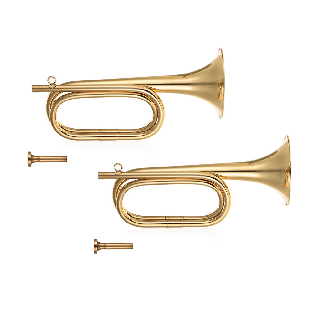 Muslady 2pcs/ Pack Brass Bugle B Flat Cavalry Horn Trumpet with Mouthpiece Gold