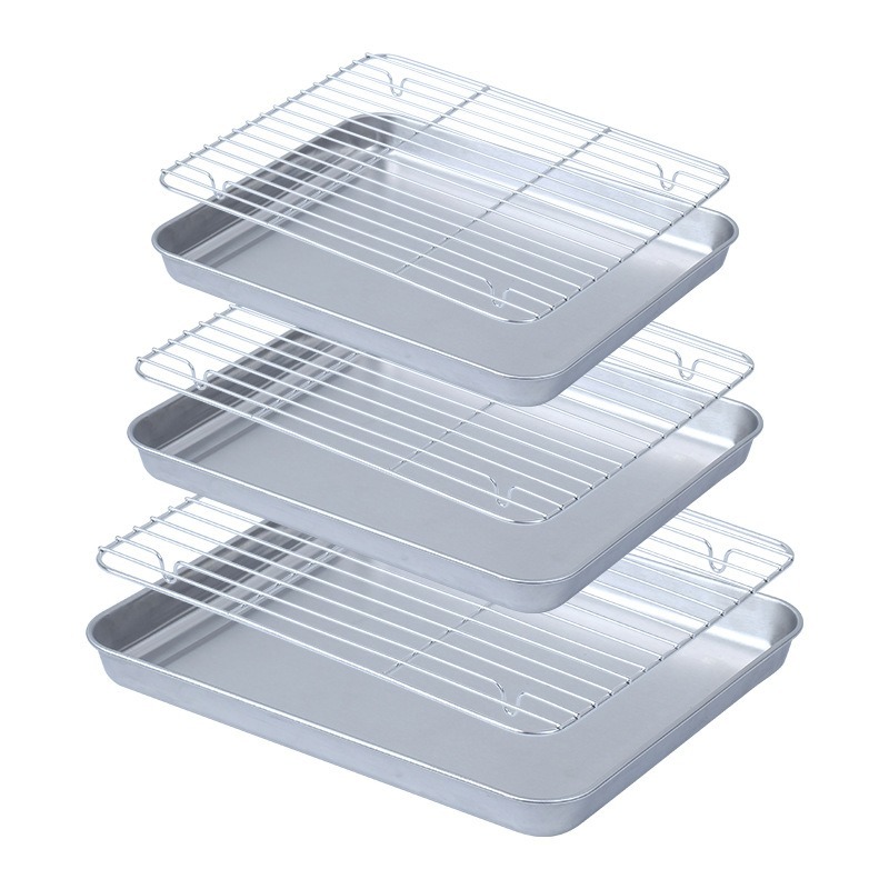 Roestvrijstalen bakplaat Lade met olieafvoer Mesh Grill Afvoer Taart Bakken Vierhoek Mesh Tray Koken Bakken Barbecue Gereedschap