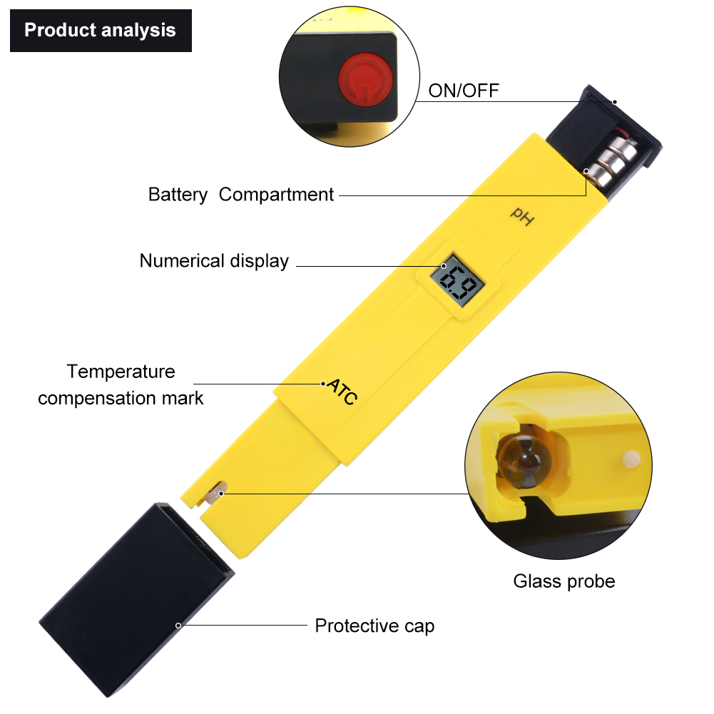 Digital ATC PH Meter 0~14 Range Water Acidity Tester High Precision Probe Test Pen for Swimming Pool Aquarium Laboratory