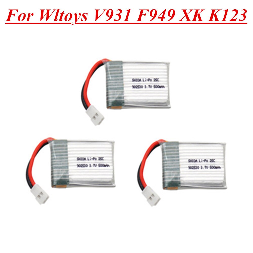 3.7V 500mAh 902530 25C LiPo Battery For Wltoys V931 F949 XK K123 6Ch RC Helicopter Spare parts 1s 3.7v Battery: 3pcs B