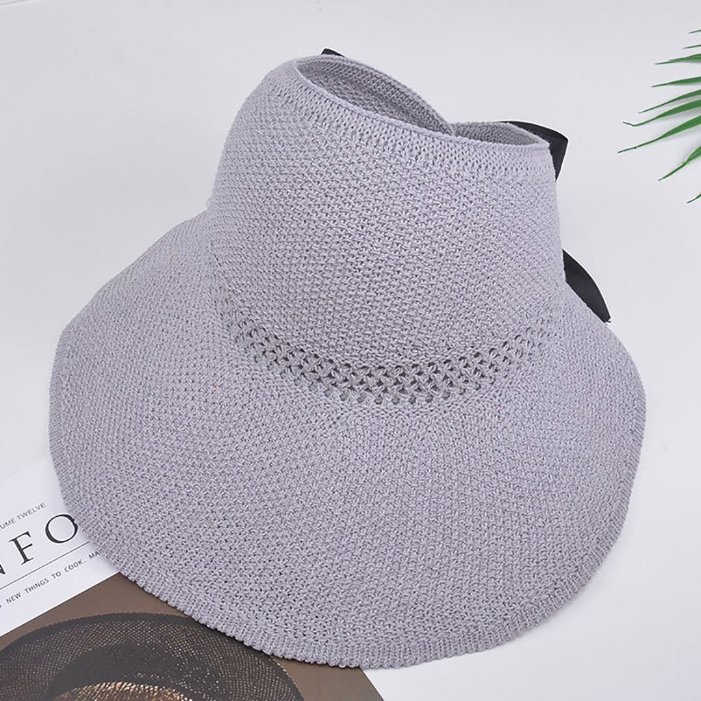 Chapeaux de soleil pour les femmes chapeau d'été chapeau de paille visière décontracté large bord disquette pliable solide été soleil plage chapeau T424: GY