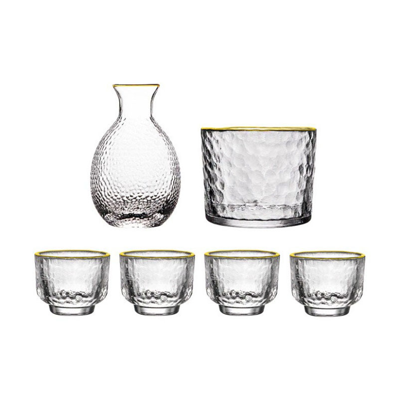 Hammer Pattern Ice Fog Matte Cup Japanese Sake Set Wine Warmer Fruit Wine Tequila Pot Whisky Glass Cup Wineware: GOLD TOP