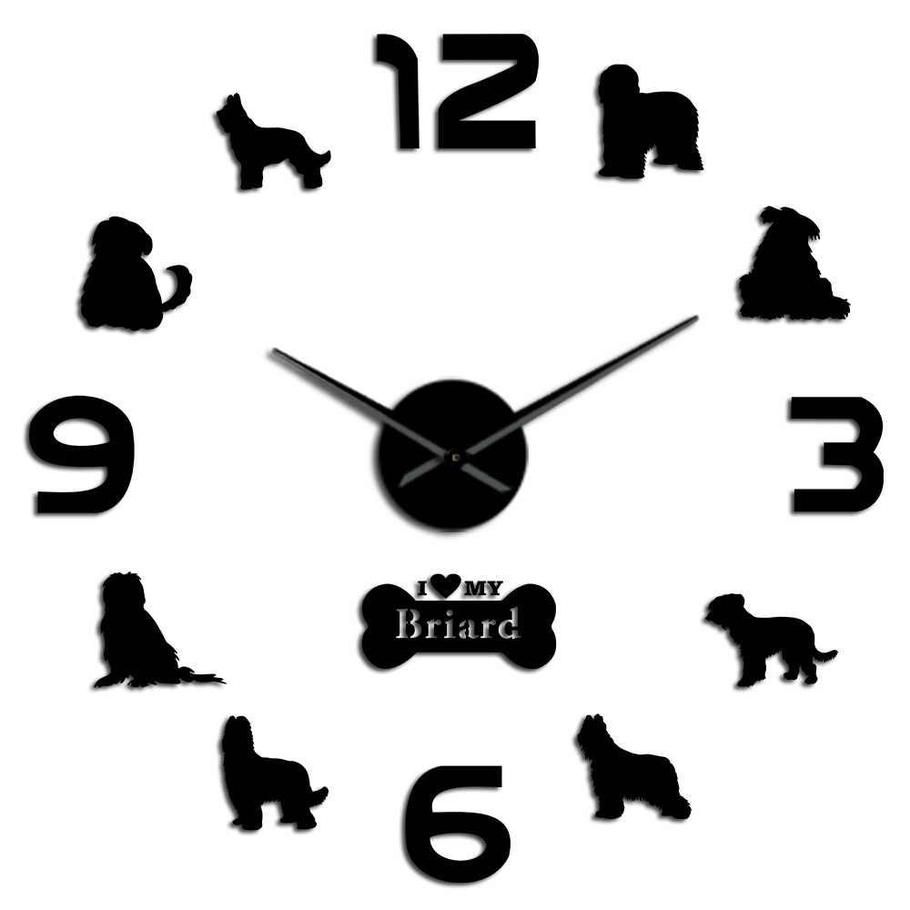 Horloge murale de la race de chien Briard, horloge de grande taille, moderne, autocollants muraux: Black / 47inch