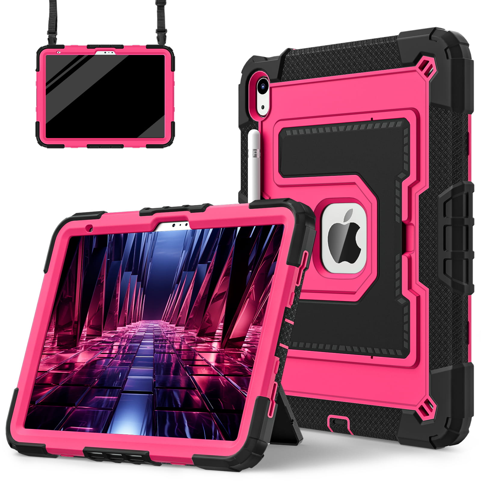 Funda para iPad 10th/A16 2025 de 11 pulgadas con funda para bolígrafo y correa para el hombro - Funda de silicona segura a prueba de golpes para tableta con función de soporte para niños: iPad (A16) de 11 pulgadas / Verde
