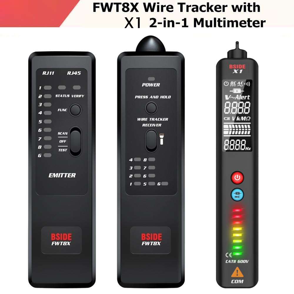Dual Mode Network Wire Tracker Cable Toner RJ45 RJ11 Accurate Ethernet LAN Tracer Analyzer Detector Line Finder FWT8X: FWT8X-X1 Kit