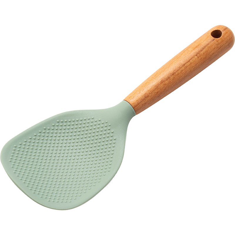Cuchara de arroz de silicona resistente al calor, pala de arroz de silicona de alimentaria, olla arrocera antiadherente, herramienta de cocina, cuchara de arroz para el hogar, 1 Uds.: Plata