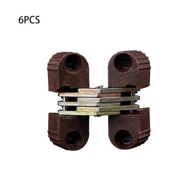 6*Hidden Hinges Plastic + Iron Invisible Folding Door Barrel Cross Hinge Plastic Invisible Concealed Hinge: Brown