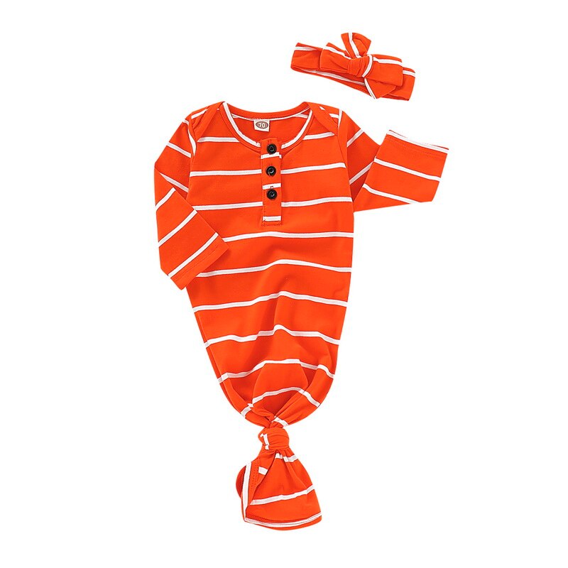 Pasgeboren Baby Leuke Katoenen Lange Mouw Bloemenprint Unisex Bebe Jongen Meisjes Bodysuit met Hoofddeksels baby Slaapzak D20: Oranje