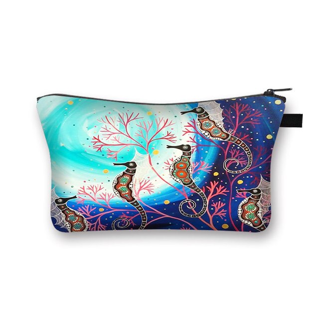 Bolsa de cosméticos con estampado de pulpo/tortuga marina/caballito de mar, estuche de cosméticos para mujer, bolsas de maquillaje para mujer, estuche de maquillaje de viaje: shzbzhangyu06