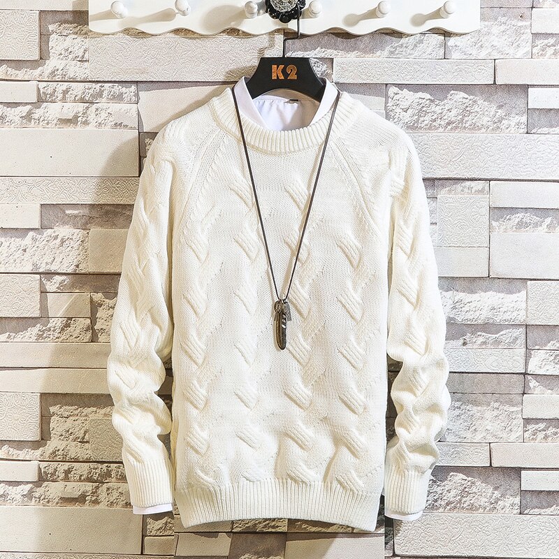 Onnestun m-xxl sweater herre tøj vinter sweater herre casual pull homme plus size twist sweater herre: Hvid / M
