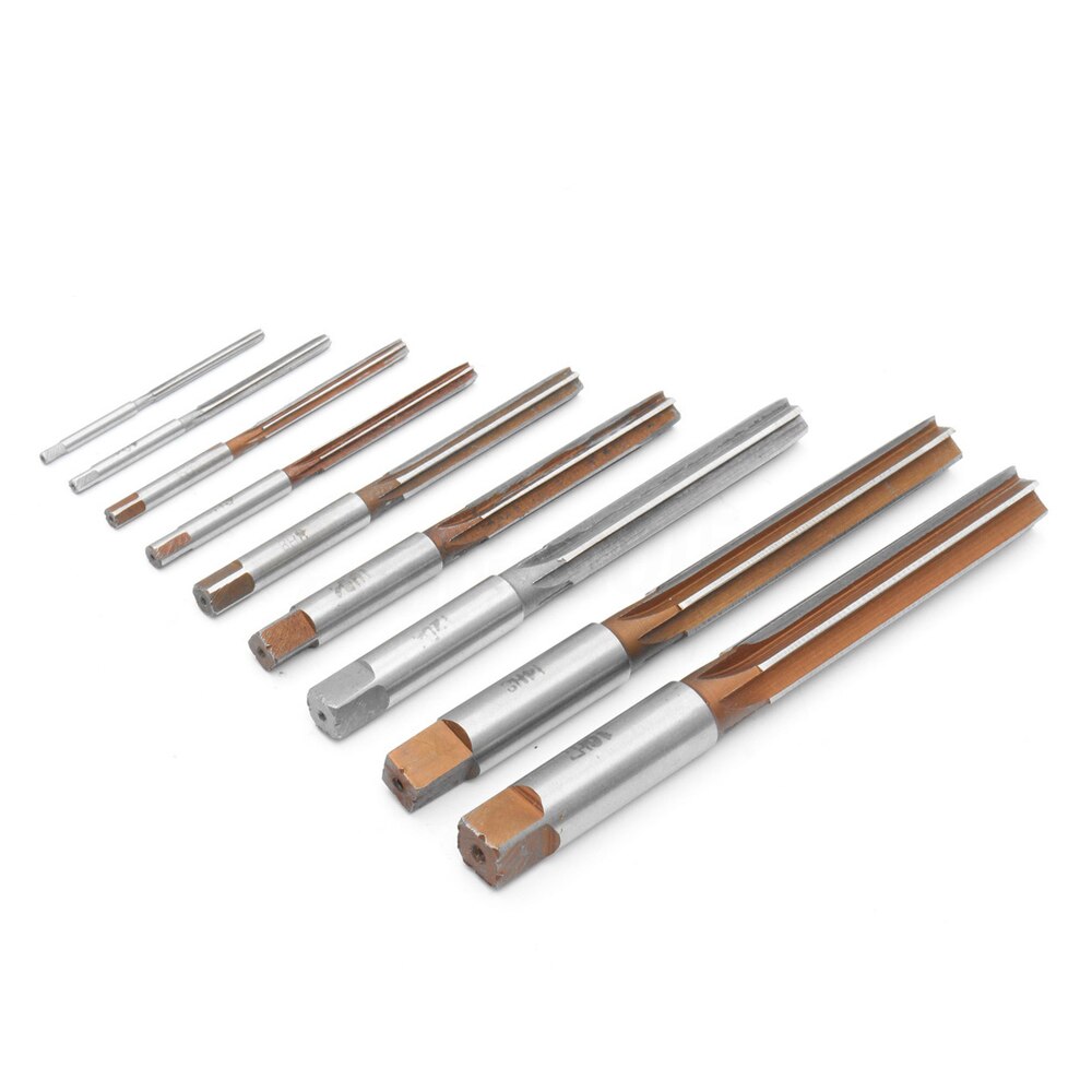 Escariador de vástago recto de 9 Uds H8 HSS, escariador manual de precisión, mandriladora de ingeniería, herramienta de corte de fresado 3/4/5/6/8/10/12/14/16mm