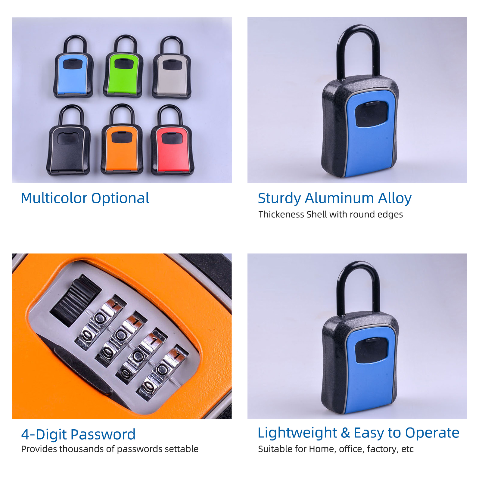 Sleutel Opslag Lock Box Met Dust Cover Aluminium 4-Digit Combinatie Hangslot Case Lockbox Sleutel Kluis Draagbare opslag