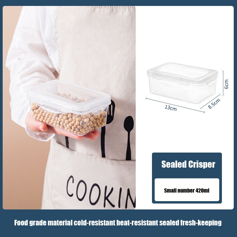 Food Storage Container Kitchen Storage Box PP Fresh-keeping Storage Organizer Refrigerator with Lid Transparent Sealed Cans: Rectangular Small