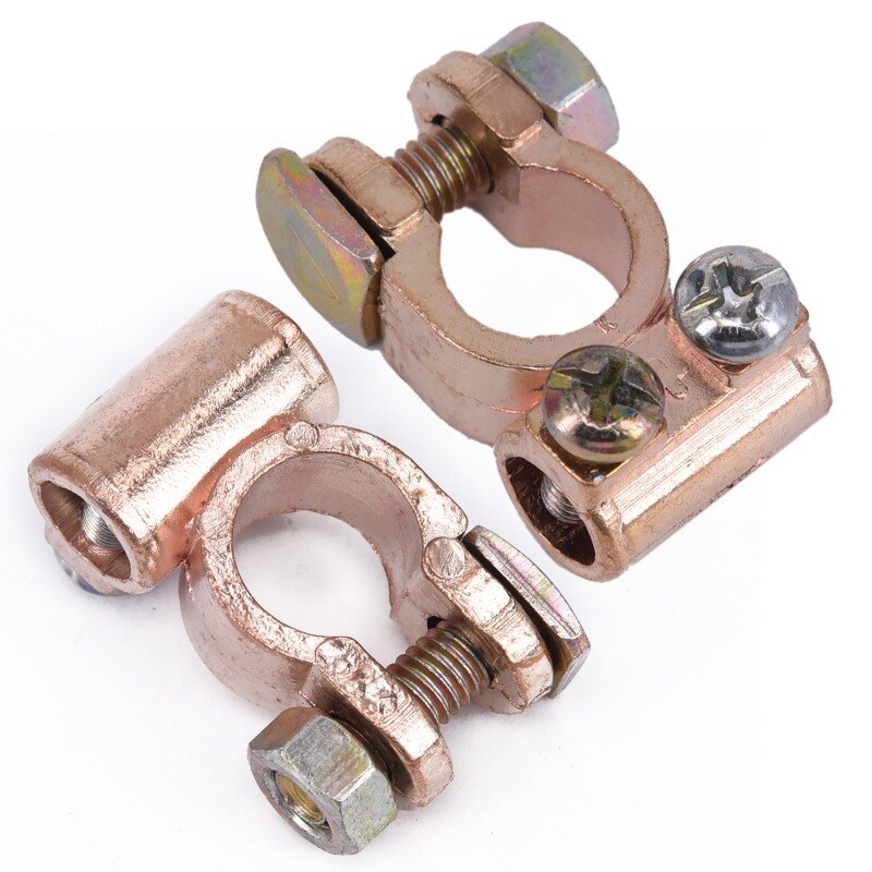2 Pcs 12V Car Battery Terminals Clamps Pair Screw Connection Positive Negative Brass Cables Connectors Accessories