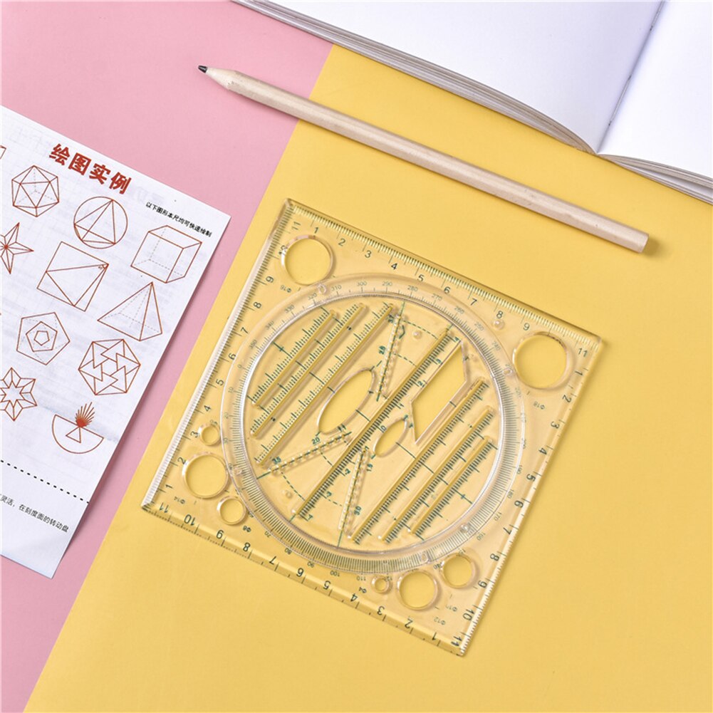 Multi-function Ruler Plastic Rotatable Drawing Template Art Construction Geometry Ruler Student Stationery